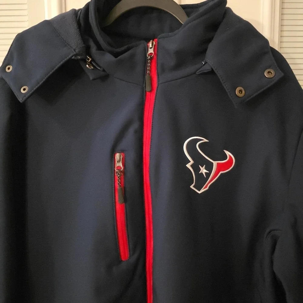 HOUSTON TEXANS 3 Layer Soft Shell Hooded Coat Embroidered Logo Size XL EXCELLENT